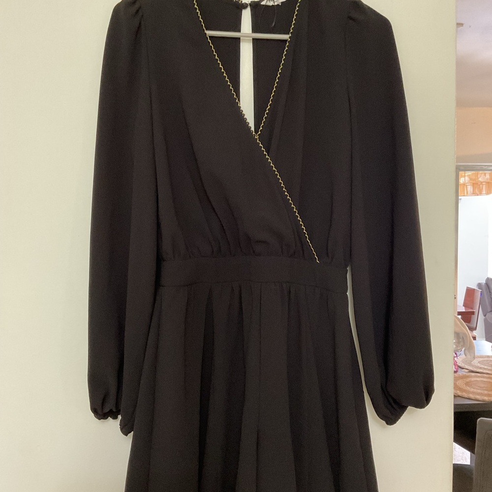 Black Long-Sleeve Wrap Dress
